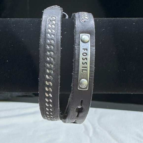 Fossil Black Leather Double Wrap Bracelet - Picture 1 of 7
